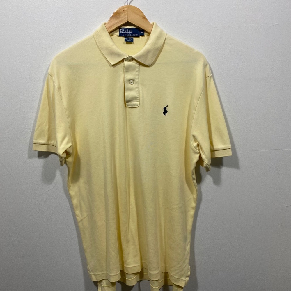 Polo by Ralph Lauren Mens Polo Shirt M‎ Yellow Pony Logo Short Sleeve Casual Top